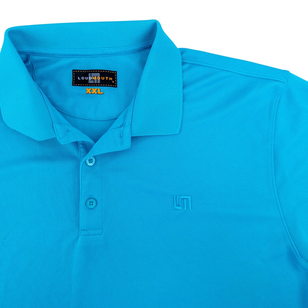 Loudmouth Men's Essential Polo Shirt Blue Performance Knit Casual‎ Logo Golf XXL